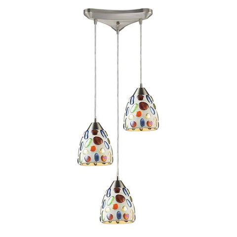 Gemstones 3 Light Pendant In Satin Nickel And Sculpted Multicolor Glass Ceiling Elk Lighting 