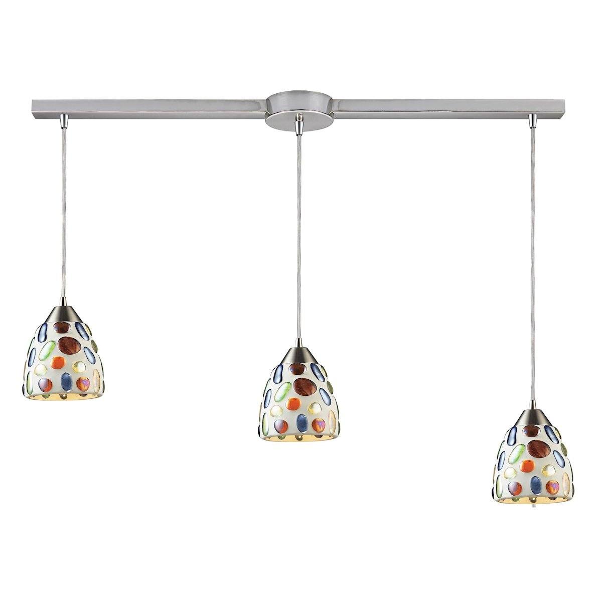 Gemstones 3 Light Pendant In Satin Nickel And Sculpted Multicolor Glass Ceiling Elk Lighting 