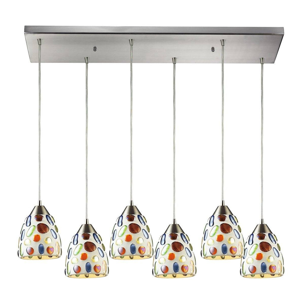 Gemstones 6 Light Pendant In Satin Nickel And Sculpted Multicolor Glass Ceiling Elk Lighting 