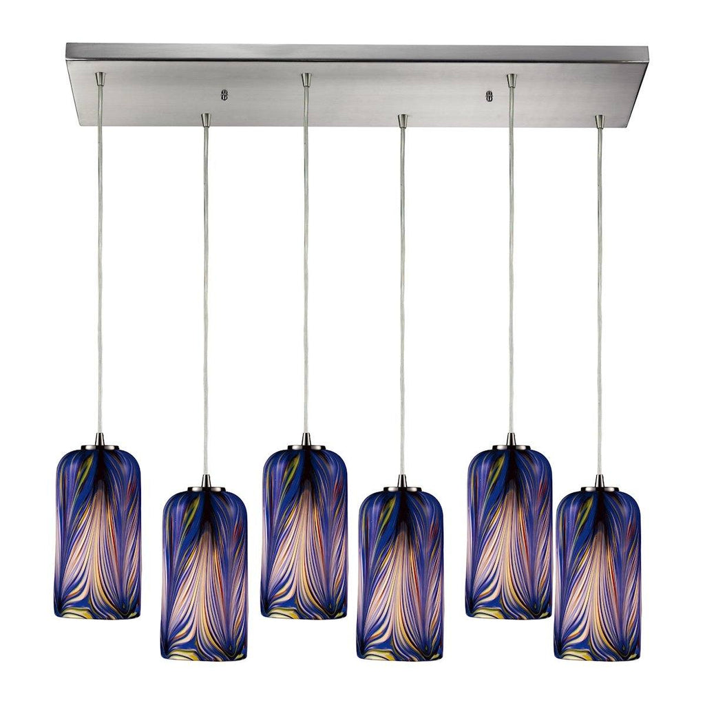 Molten 6 Light Pendant In Satin Nickel And Molten Ocean Glass Ceiling Elk Lighting 