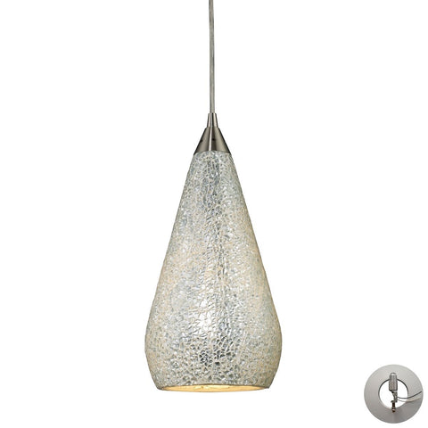 Curvalo Pendant In Satin Nickel And Silver Crackle Glass - Includes Recessed Lighting Kit Ceiling Elk Lighting 