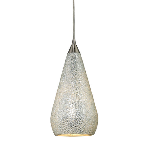 Curvalo LED Pendant In Satin Nickel And Silver Crackle Glass Ceiling Elk Lighting 