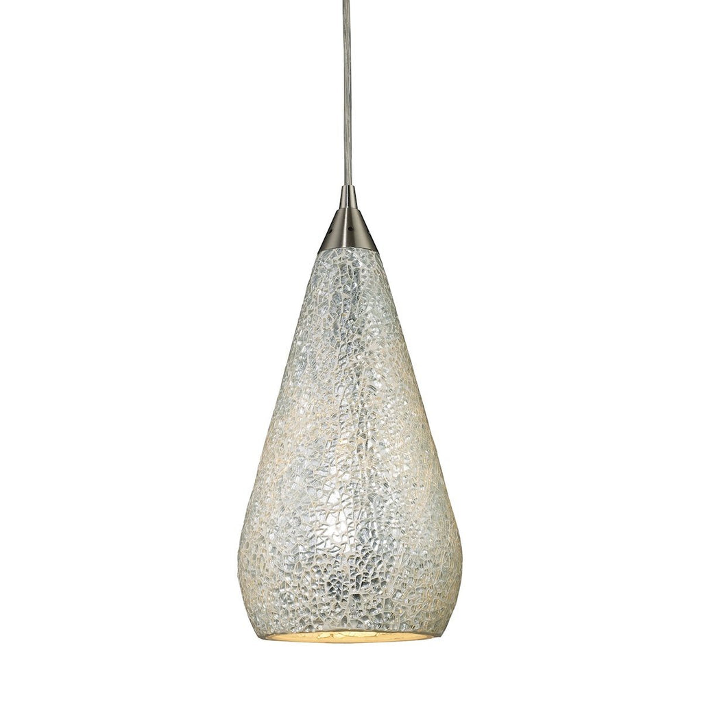 Curvalo Pendant In Satin Nickel And Silver Crackle Glass Ceiling Elk Lighting 