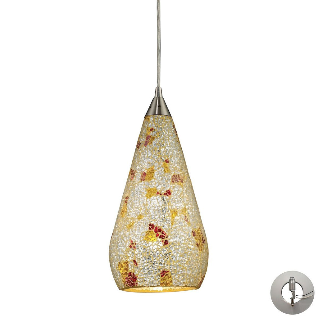 Curvalo Pendant In Satin Nickel And Silver Multi Crackle Glass - Includes Recessed Lighting Kit Ceiling Elk Lighting 