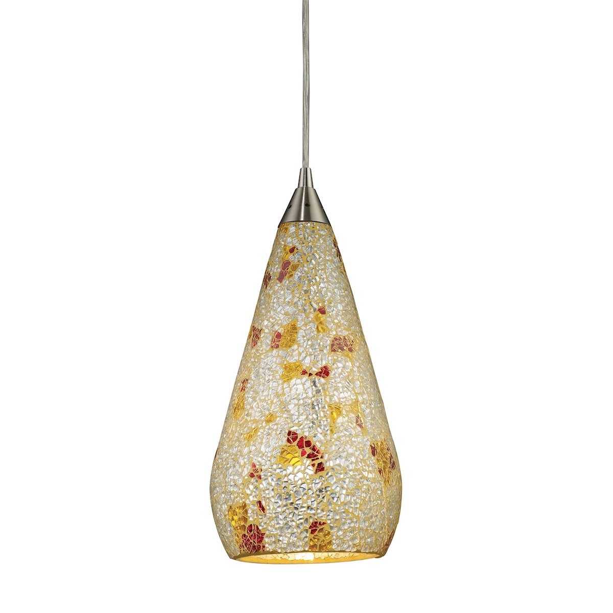 Curvalo LED Pendant In Satin Nickel And Silver Multi Crackle Glass Ceiling Elk Lighting 