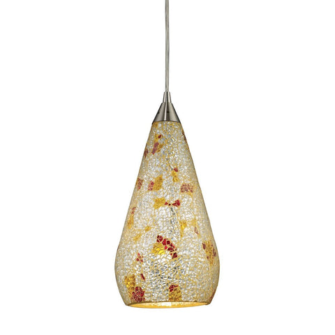 Curvalo LED Pendant In Satin Nickel And Silver Multi Crackle Glass Ceiling Elk Lighting 