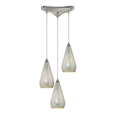 Curvalo 3 Light Pendant In Satin Nickel And Silver Crackle Glass Ceiling Elk Lighting 