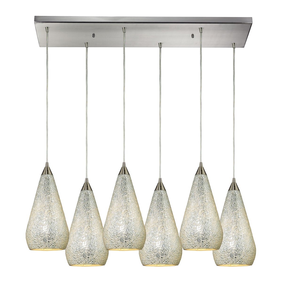 Curvalo 6 Light Pendant In Satin Nickel And Silver Crackle Glass Ceiling Elk Lighting 