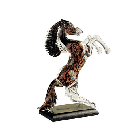Hand Blown Murano Glass 10"h Horse Prancing Avventurina Black / Gold Decor Accessories Arte di Murano 