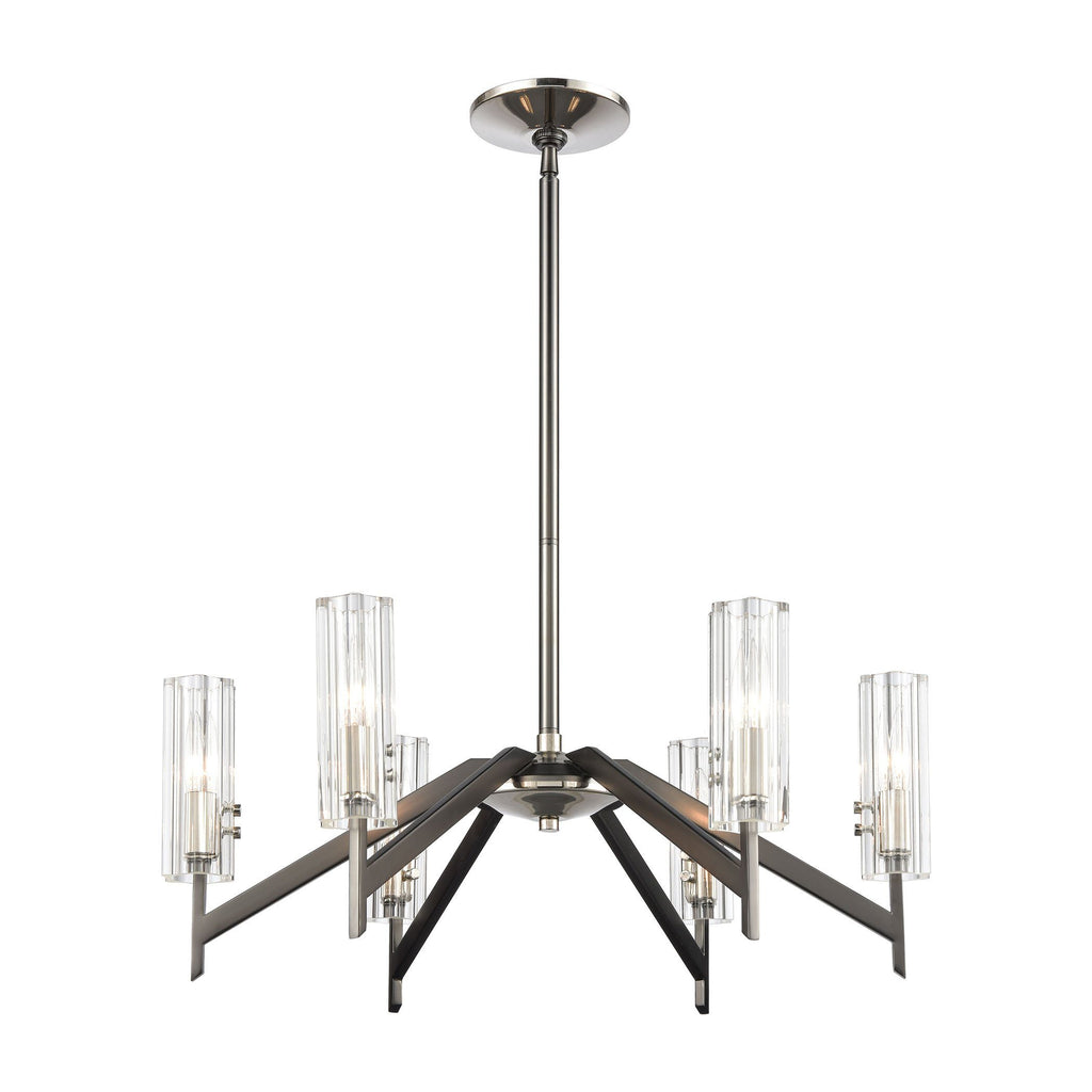 Aspire 6-Light Chandelier in Black Nickel with Ribbed Crystal Ceiling Elk Lighting 