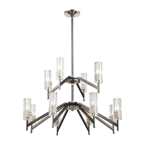 Aspire 12-Light Chandelier in Black Nickel with Ribbed Crystal Ceiling Elk Lighting 