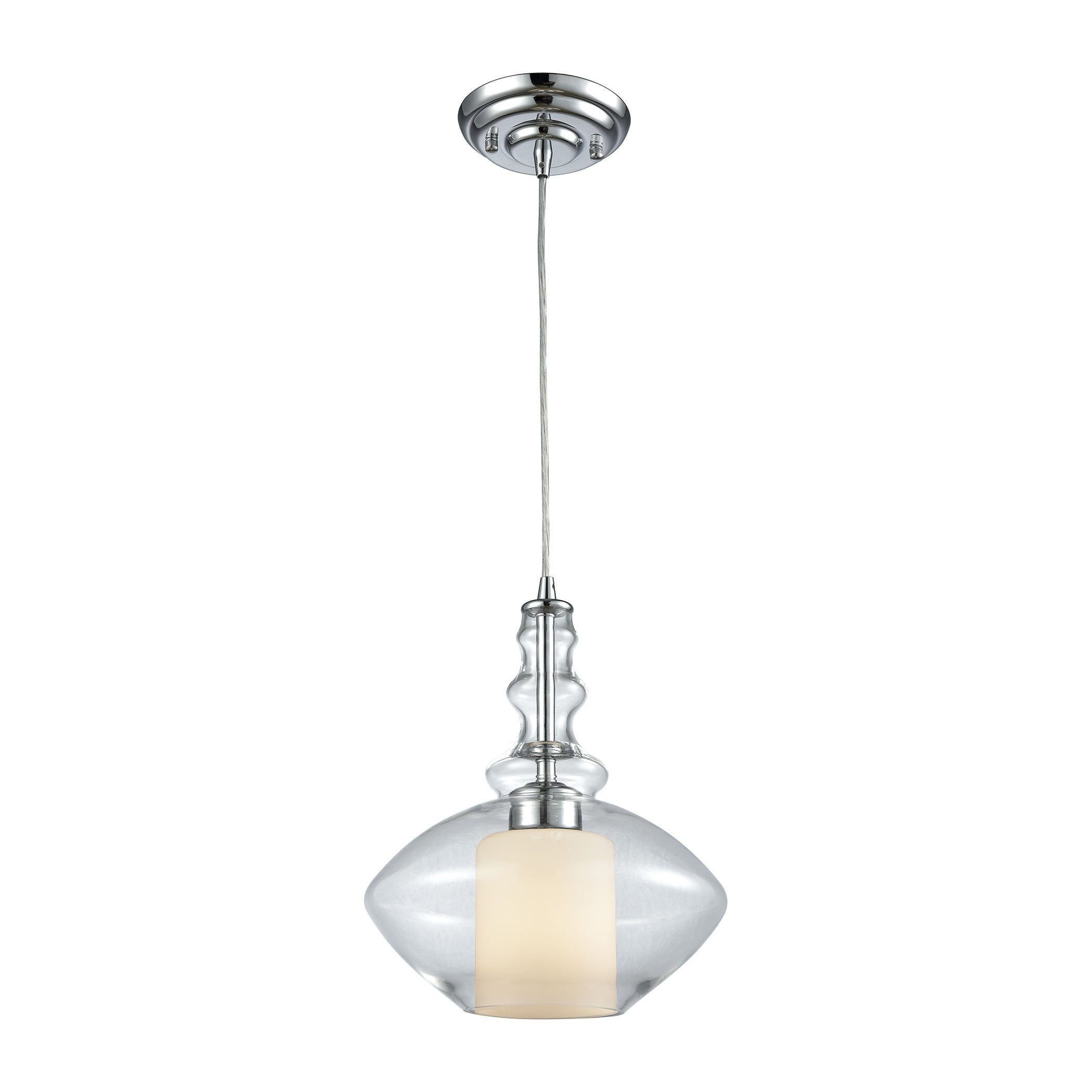 Alora 1 Light Pendant in Polished Chrome with Opal White and Clear Glass - Includes Recessed Lightin Ceiling Elk Lighting 