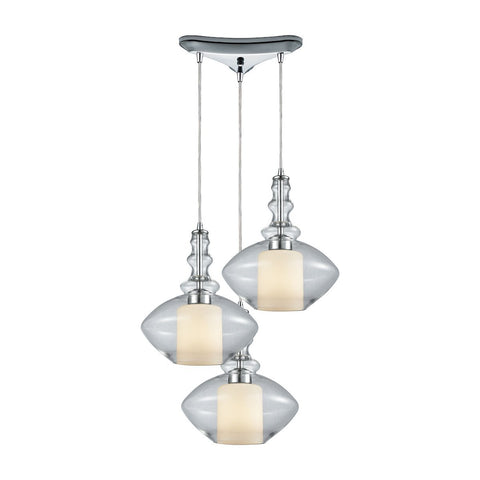 Alora 3 Light Triangle Pan Pendant In Polished Chrome With Opal White Glass Inside Clear Glass Ceiling Elk Lighting 