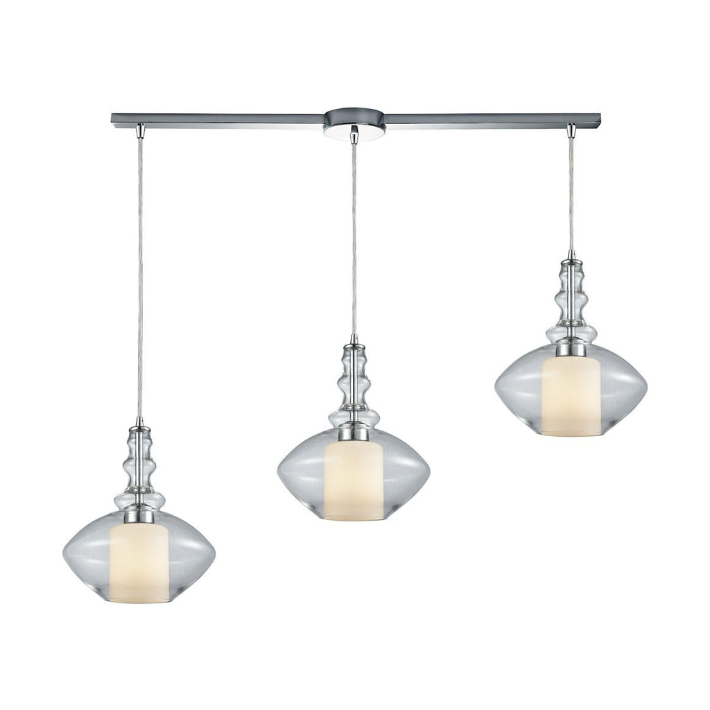 Alora 3 Light Linear Bar Pendant In Polished Chrome With Opal White Glass Inside Clear Glass Ceiling Elk Lighting 