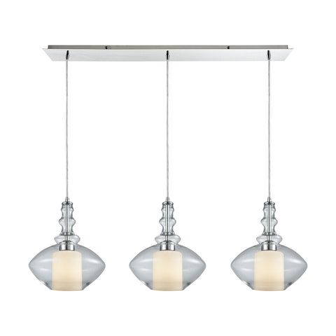 Alora 3 Light Linear Pan Pendant In Polished Chrome With Opal White Glass Inside Clear Glass Ceiling Elk Lighting 