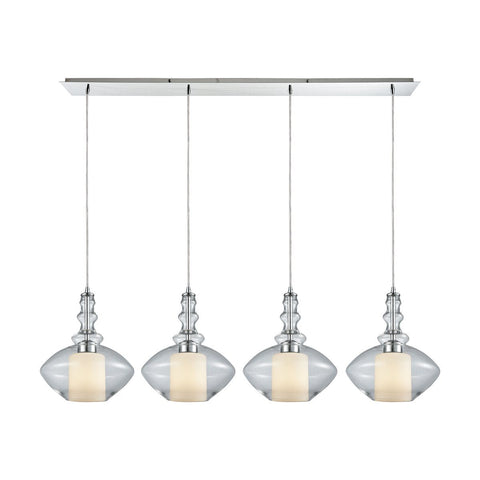Alora 4 Light Linear Pan Pendant In Polished Chrome With Opal White Glass Inside Clear Glass Ceiling Elk Lighting 