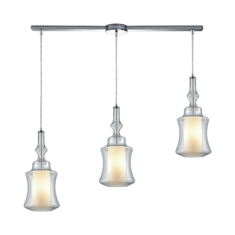 Alora 3 Light Linear Bar Pendant In Polished Chrome With Opal White Glass Inside Clear Glass Ceiling Elk Lighting 