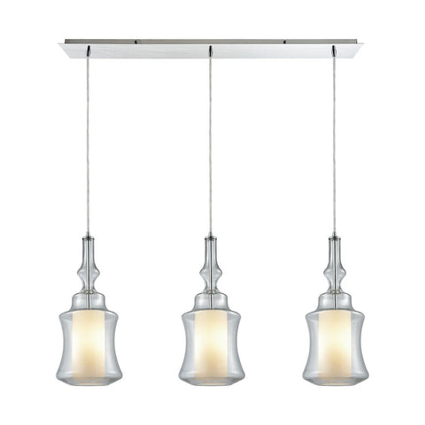 Alora 3 Light Linear Pan Pendant In Polished Chrome With Opal White Glass Inside Clear Glass Ceiling Elk Lighting 