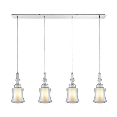 Alora 4 Light Linear Pan Pendant in Polished Chrome with Opal White Glass Inside Clear Glass Ceiling Elk Lighting 