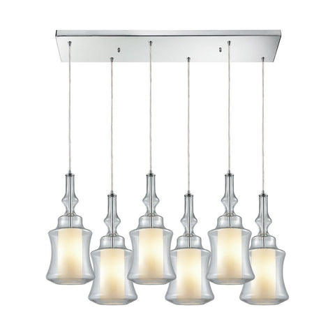 Alora 6 Light Rectangle Pendant In Polished Chrome With Opal White Glass Inside Clear Glass Ceiling Elk Lighting 