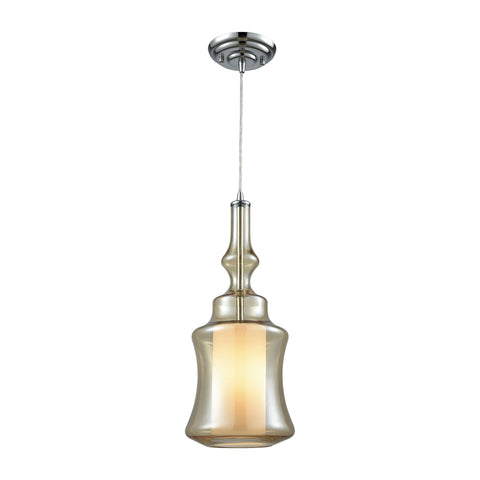 Alora 1 Light Pendant in Polished Chrome with Opal White and Champagne Plated Glass - Includes Reces Ceiling Elk Lighting 