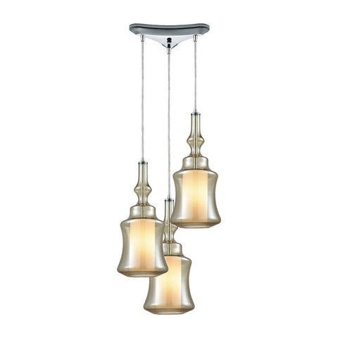Alora 3 Light Triangle Pan Pendant In Polished Chrome With Opal White Glass Inside Champagne Plated Glass Ceiling Elk Lighting 