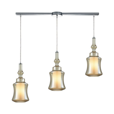Alora 3 Light Linear Bar Pendant In Polished Chrome With Opal White Glass Inside Champagne Plated Glass Ceiling Elk Lighting 