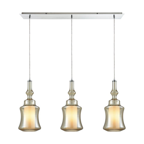 Alora 3 Light Linear Pan Pendant In Polished Chrome With Opal White Glass Inside Champagne Plated Glass Ceiling Elk Lighting 