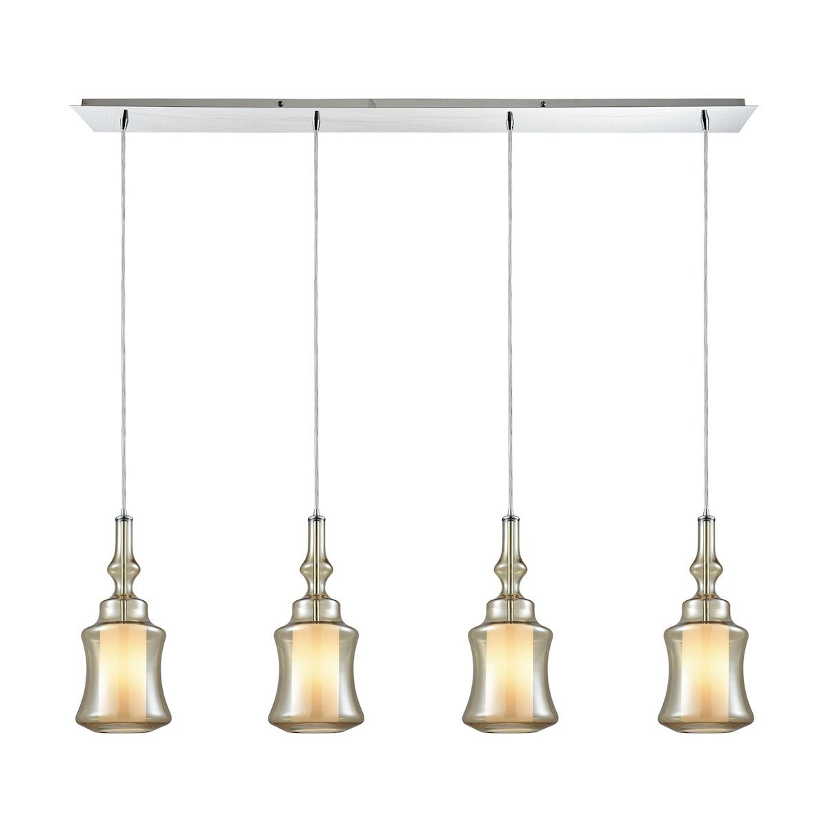 Alora 4 Light Linear Pan Pendant In Polished Chrome With Opal White Glass Inside Champagne Plated Glass Ceiling Elk Lighting 