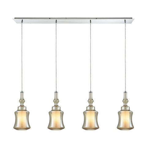 Alora 4 Light Linear Pan Pendant In Polished Chrome With Opal White Glass Inside Champagne Plated Glass Ceiling Elk Lighting 