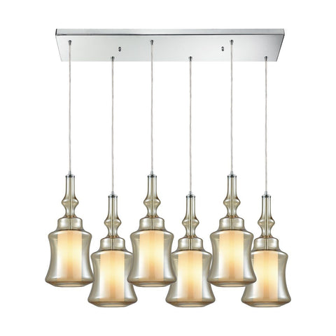 Alora 6 Light Rectangle Pendant In Polished Chrome With Opal White Glass Inside Champagne Plated Glass Ceiling Elk Lighting 