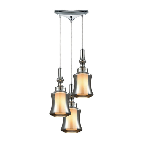 Alora 3 Light Triangle Pan Pendant In Polished Chrome With Opal White Glass Inside Smoke Plated Glass Ceiling Elk Lighting 