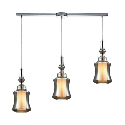 Alora 3 Light Linear Bar Pendant In Polished Chrome With Opal White Glass Inside Smoke Plated Glass Ceiling Elk Lighting 