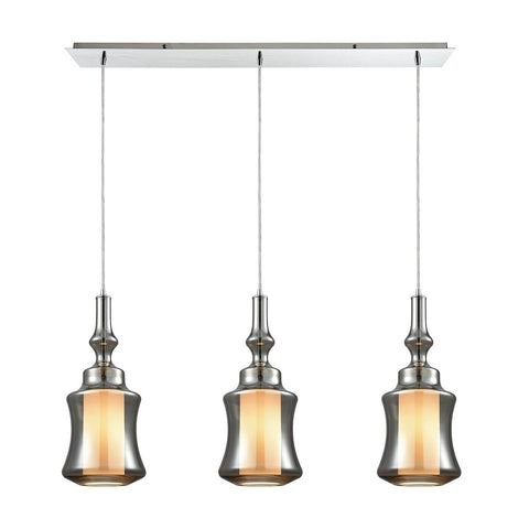 Alora 3 Light Linear Pan Pendant In Polished Chrome With Opal White Glass Inside Smoke Plated Glass Ceiling Elk Lighting 