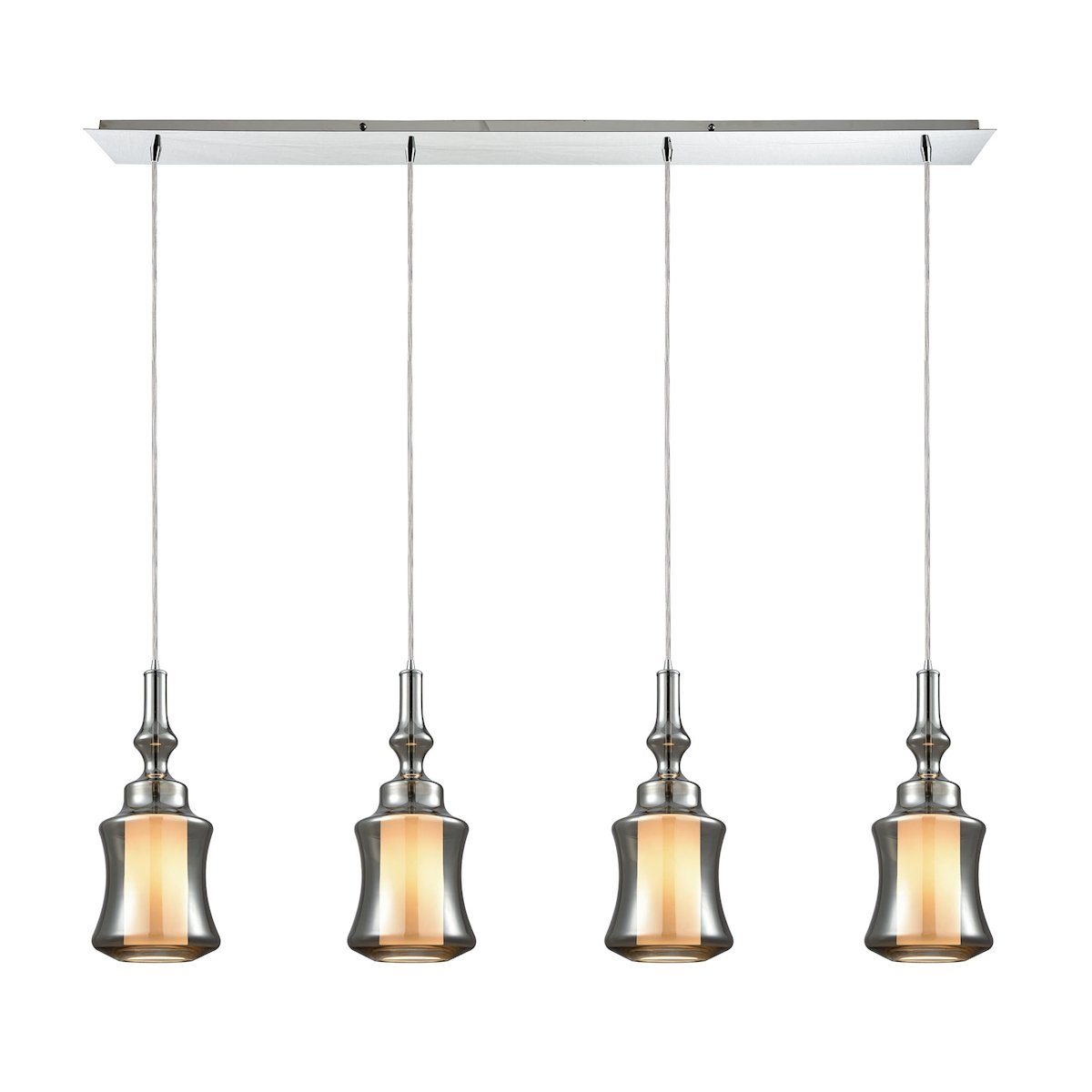 Alora 4 Light Linear Pan Pendant In Polished Chrome With Opal White Glass Inside Smoke Plated Glass Ceiling Elk Lighting 