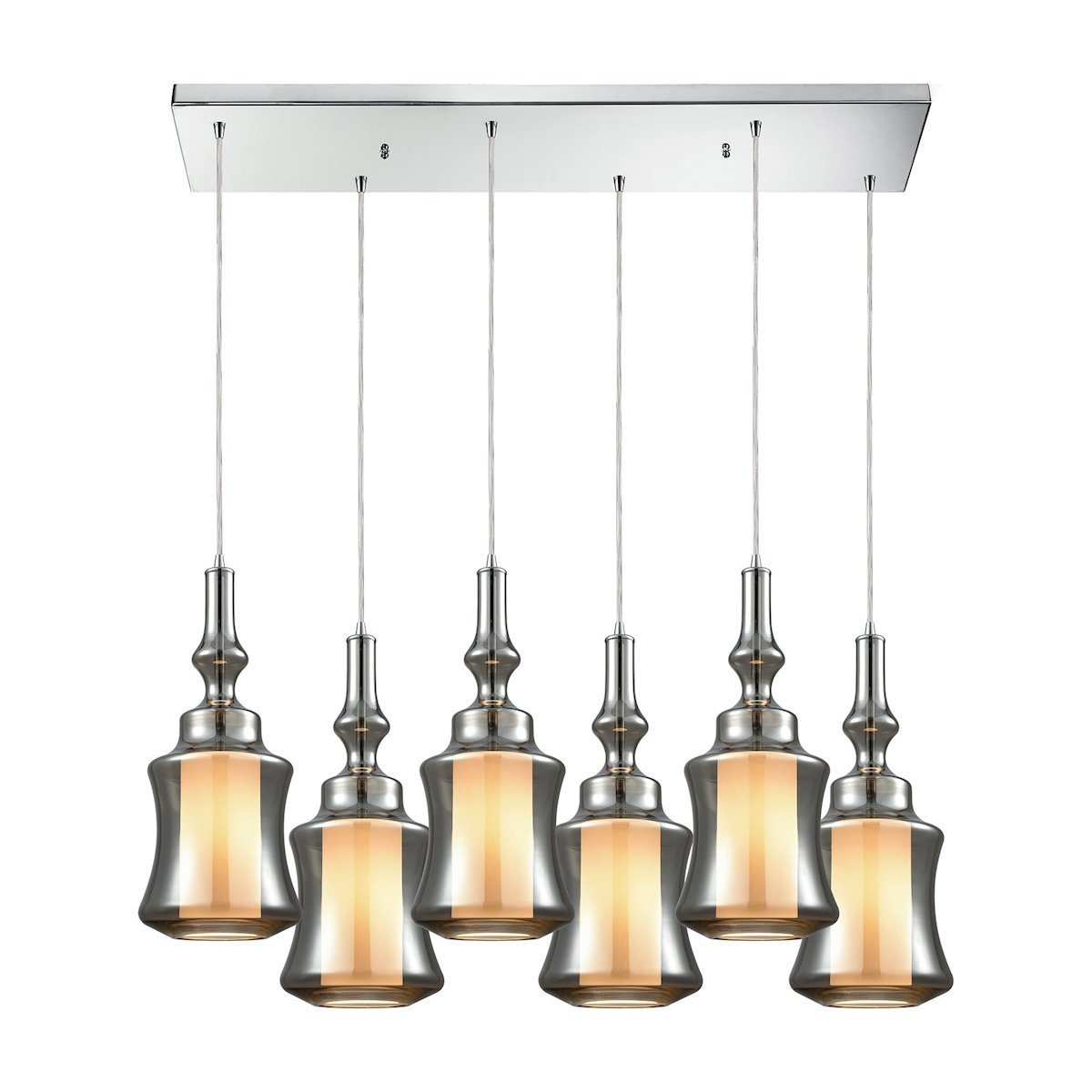 Alora 6 Light Rectangle Pendant In Polished Chrome With Opal White Glass Inside Smoke Plated Glass Ceiling Elk Lighting 