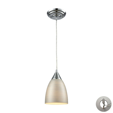 Merida 1 Light Pendant in Polished Chrome with Silver Linen Glass Ceiling Elk Lighting 