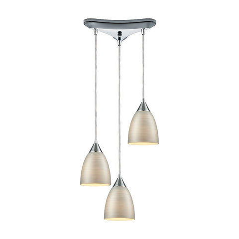 Merida 3 Light Triangle Pan Pendant In Polished Chrome With Silver Linen Glass Ceiling Elk Lighting 