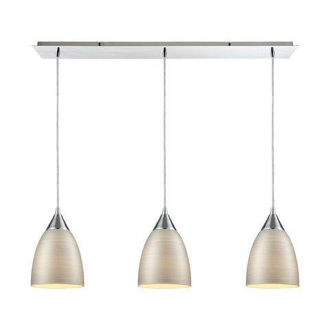 Merida 3 Light Linear Pan Pendant In Polished Chrome With Silver Linen Glass Ceiling Elk Lighting 