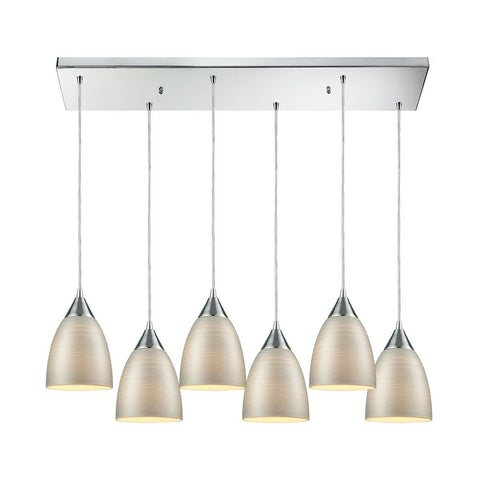 Merida 6 Light Rectangle Pendant In Polished Chrome With Silver Linen Glass Ceiling Elk Lighting 