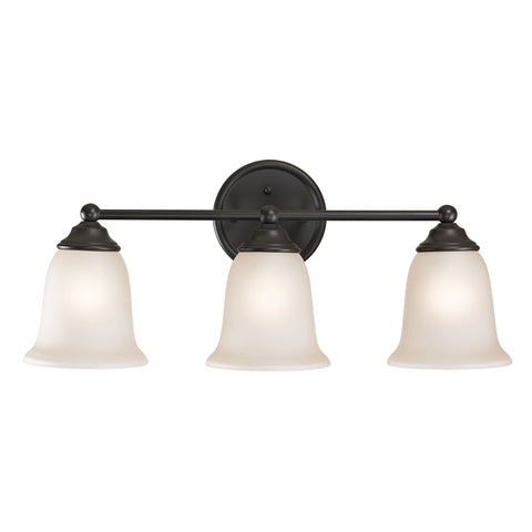 Sudbury 3-Light Vanity Light in Oil Rubbed Bronze with White Glass Wall Thomas Lighting 
