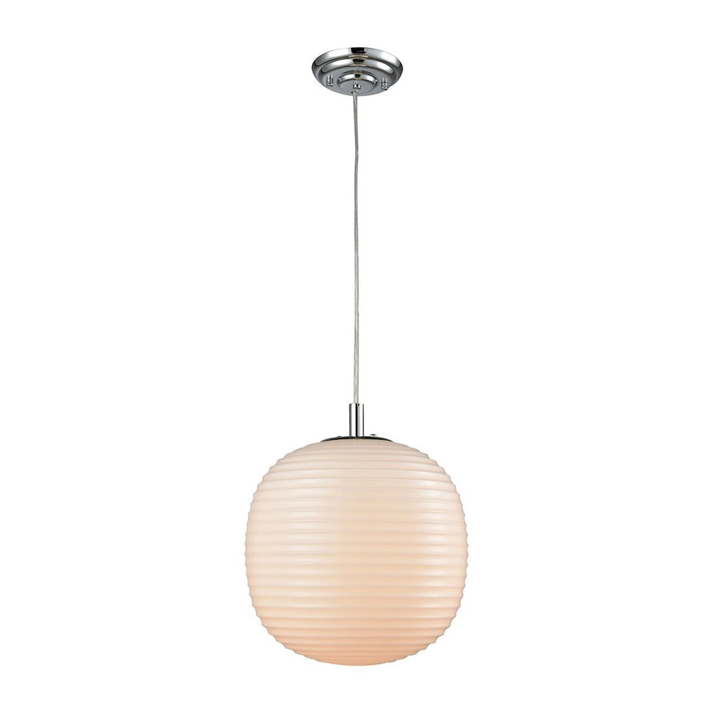 Beehive 1 Light Pendant In Polished Chrome With Opal White Beehive Glass Ceiling Elk Lighting 