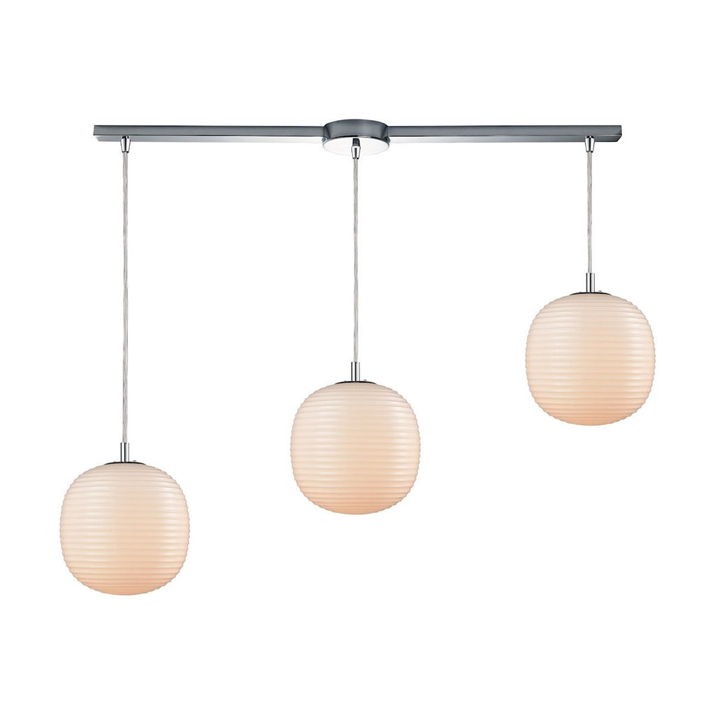 Beehive 3 Light Linear Bar Pendant In Polished Chrome With Opal White Beehive Glass Ceiling Elk Lighting 