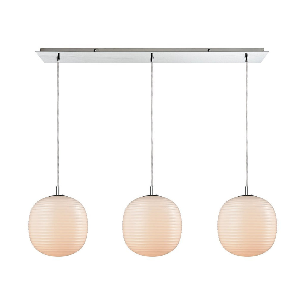 Beehive 3 Light Linear Pan Pendant In Polished Chrome With Opal White Beehive Glass Ceiling Elk Lighting 