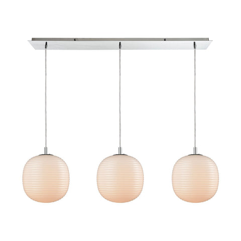 Beehive 3 Light Linear Pan Pendant In Polished Chrome With Opal White Beehive Glass Ceiling Elk Lighting 