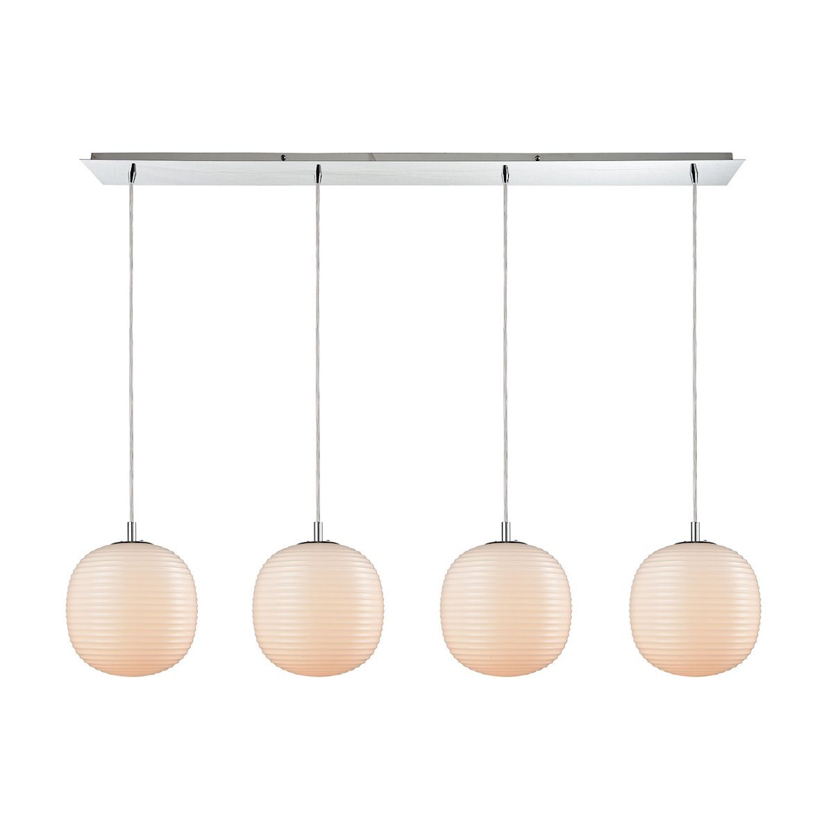 Beehive 4 Light Linear Pan Pendant In Polished Chrome With Opal White Beehive Glass Ceiling Elk Lighting 