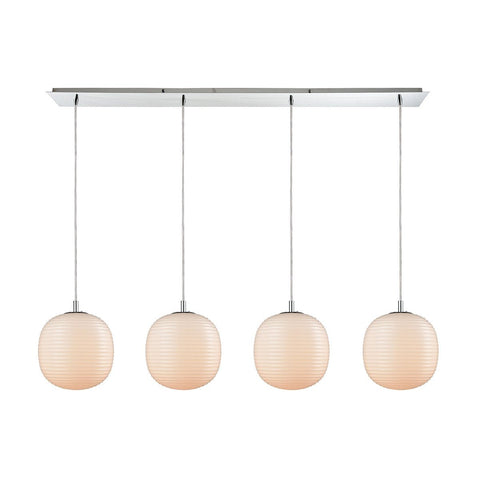Beehive 4 Light Linear Pan Pendant In Polished Chrome With Opal White Beehive Glass Ceiling Elk Lighting 