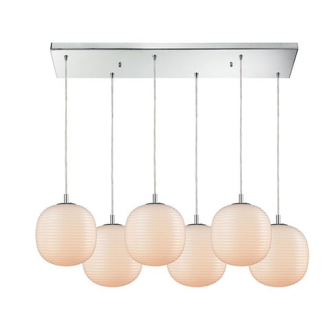Beehive 6 Light Rectangle Pendant In Polished Chrome With Opal White Beehive Glass Ceiling Elk Lighting 