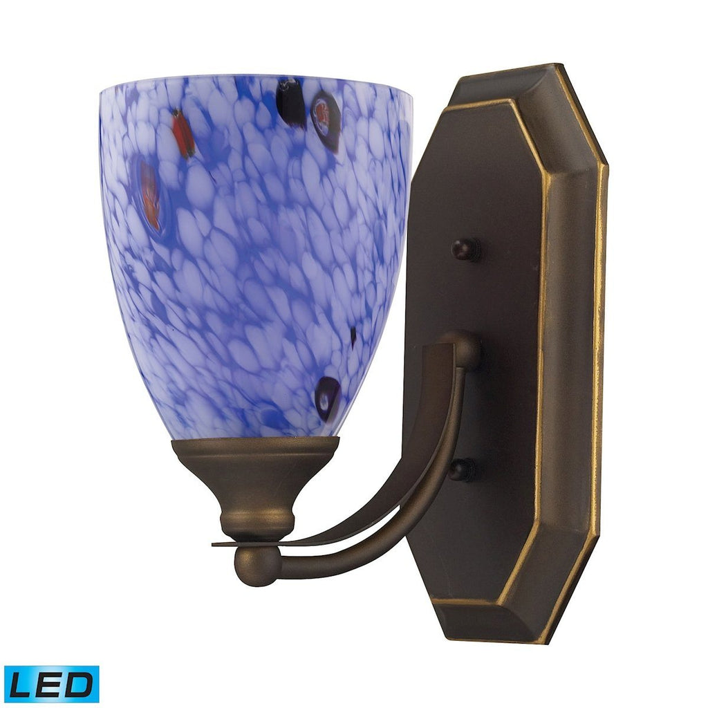 Bath And Spa 1 Light LED Vanity In Aged Bronze And Starburst Blue Glass Wall Elk Lighting 