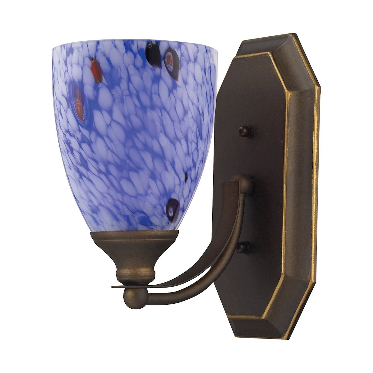 Bath And Spa 1 Light Vanity In Aged Bronze And Starburst Blue Glass Wall Elk Lighting 